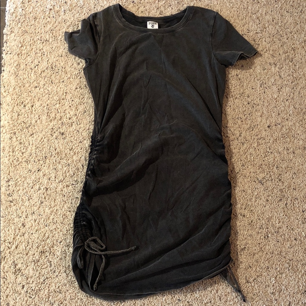 PINK Victoria's Secret Black Short Sleeve Side-Ruched Dress